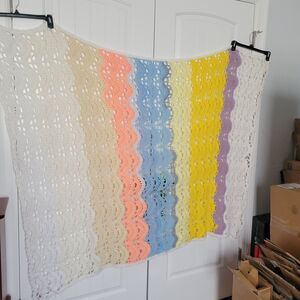 VTG Crochet Afghan Striped Throw Lap Blanket colorful stripes 63” x 41” Retro